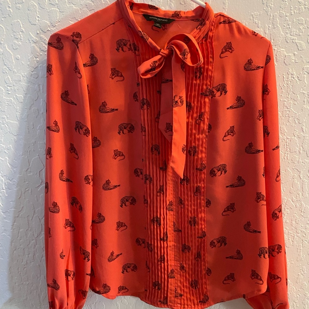 Banana Republic Orange Tiger Print Blouse - Picture 4 of 5